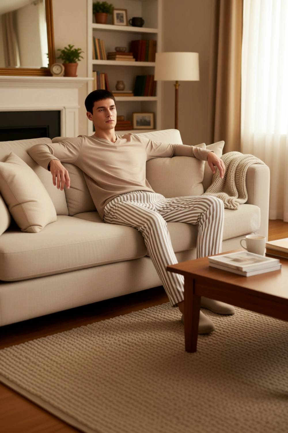 Erkek Vizon Çizgili Pijama Takımı Casual Konfor Fonksiyonel Dayanıklı Kaliteli Konforlu Şık