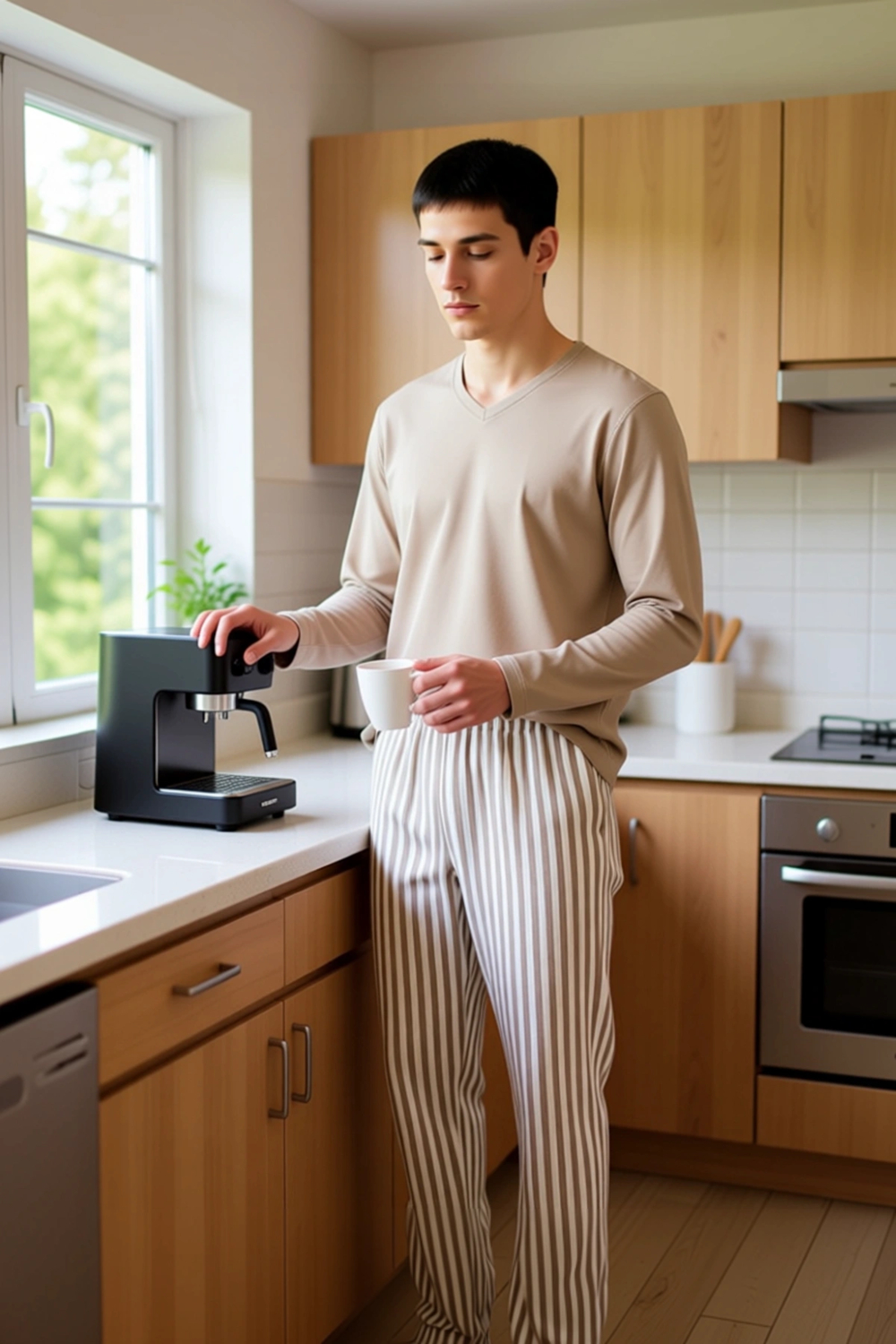 Erkek Vizon Çizgili Pijama Takımı Casual Konfor Fonksiyonel Dayanıklı Kaliteli Konforlu Şık