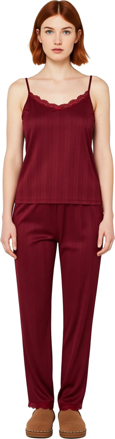 Kadın Dantel Detaylı Örme Pijama Takımı Üçlü Set Fonksiyonel Dayanıklı Kaliteli Konforlu Şık