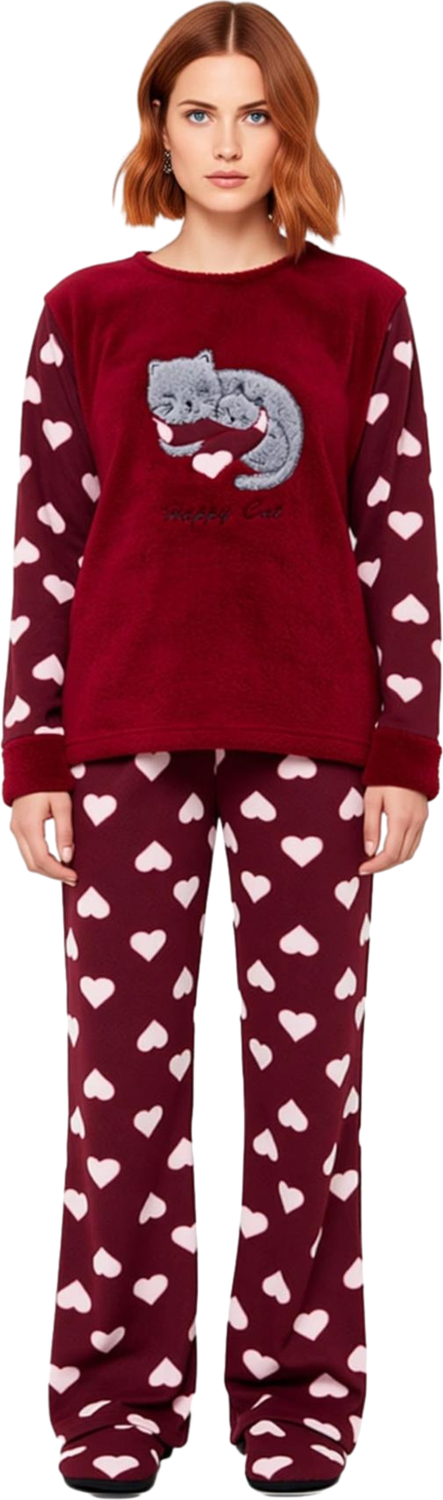 Kadın Kalpli Polar Pijama Takımı Ve Uyku Bandi Fonksiyonel Dayanıklı Kaliteli Konforlu Şık