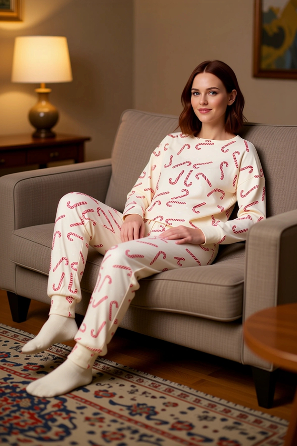 Kadın Yılbaşı Desenli Örme Pijama Takımı Fonksiyonel Dayanıklı Kaliteli Konforlu Estetik Şık