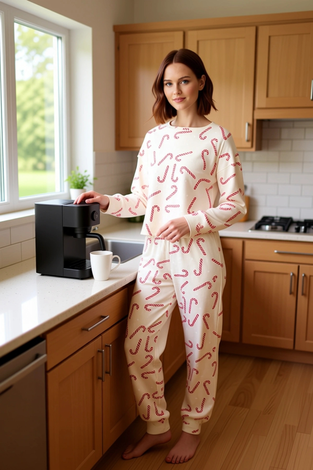 Kadın Yılbaşı Desenli Örme Pijama Takımı Fonksiyonel Dayanıklı Kaliteli Konforlu Estetik Şık