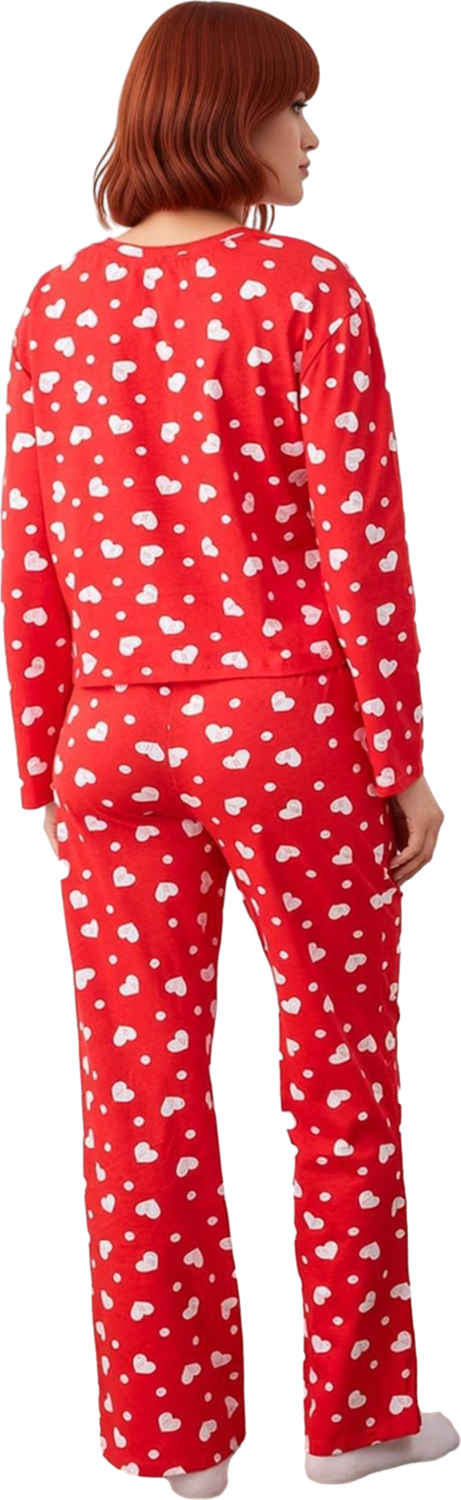 Kadın Kirmizi Kalpli Pijama Takımı Fonksiyonel Dayanıklı Kaliteli Konforlu Estetik Premium