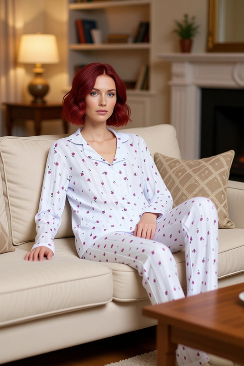 Kadın Çiçek Baskılı Uzun Kollu Pijama Takımı Fonksiyonel Dayanıklı Kaliteli Konforlu Rahat