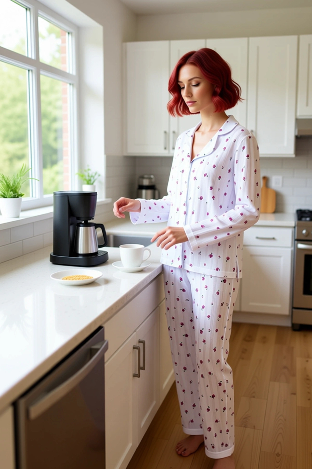 Kadın Çiçek Baskılı Uzun Kollu Pijama Takımı Fonksiyonel Dayanıklı Kaliteli Konforlu Rahat