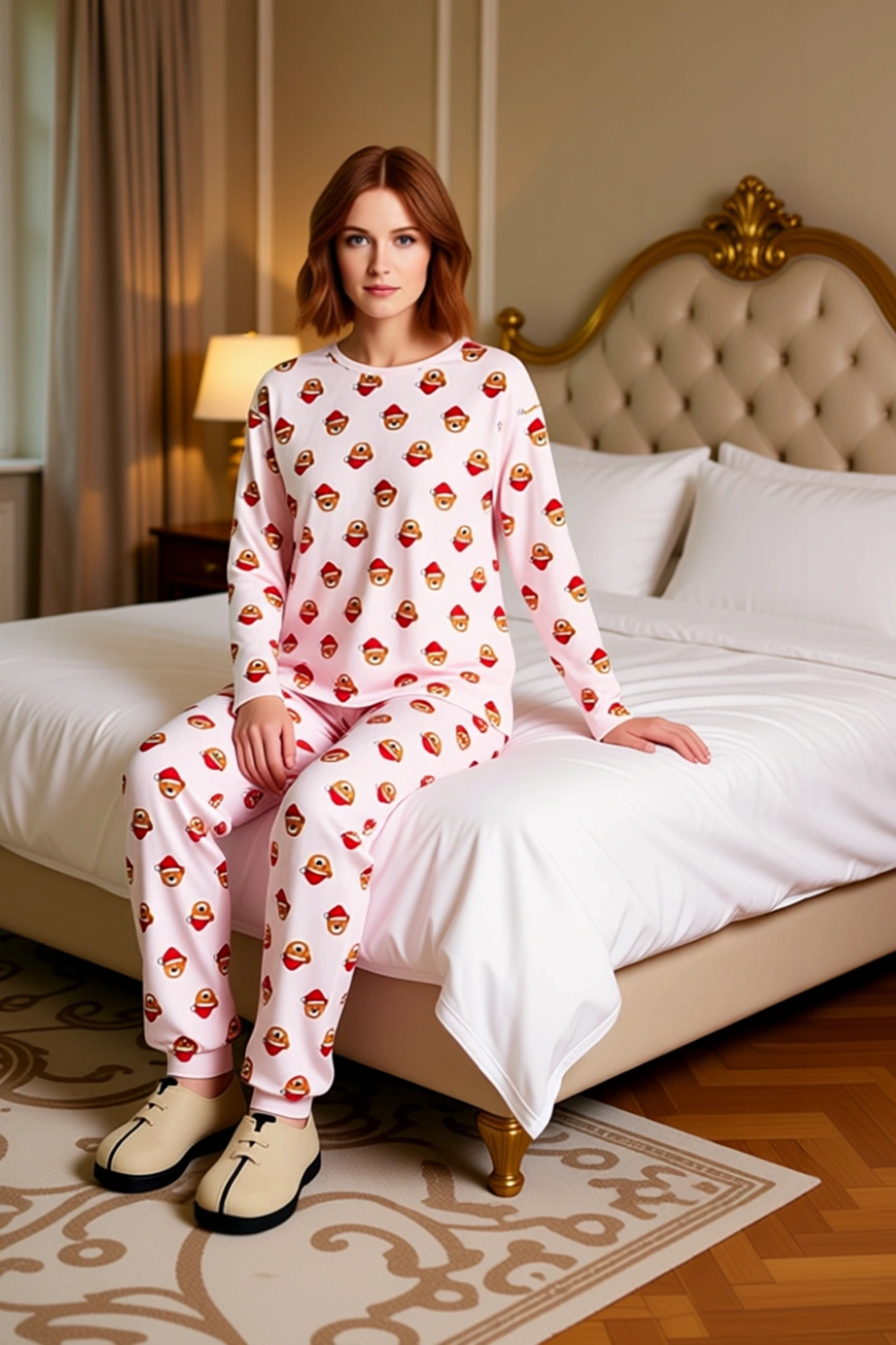 Kadin Ayiciikli Yılbaşı Temali Pijama Takımı Fonksiyonel Dayanıklı Kaliteli Konforlu Rahat