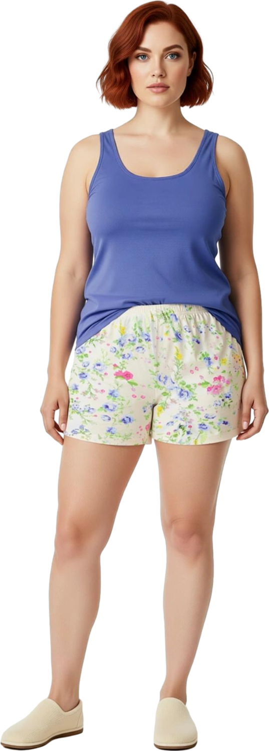 Kadın V Yaka Kolsuz Dokuma Pijama Takımı Çiçekli Fonksiyonel Dayanıklı Kaliteli Konforlu Şık