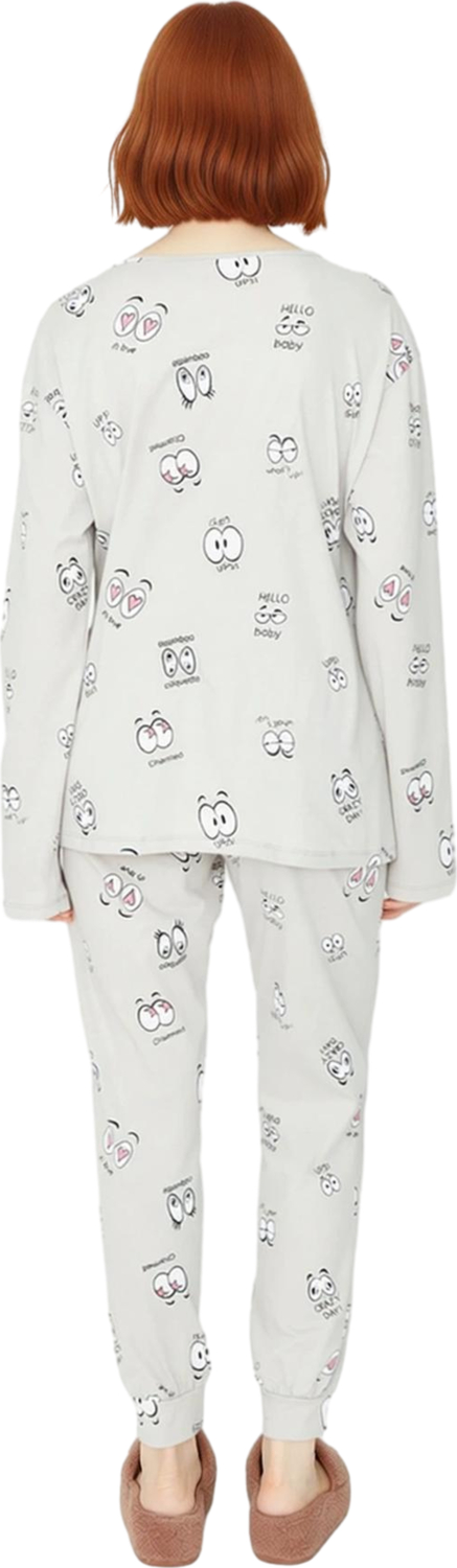 Kadın Karikatür Göz Baskılı Uzun Kollu Pijama Takımı Fonksiyonel Dayanıklı Kaliteli Modern