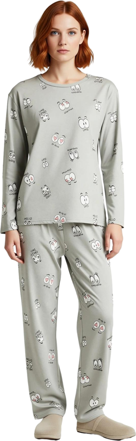 Şirin Göz Figürlü Kadın Pijama Seti Fonksiyonel Dayanıklı Kaliteli Konforlu Estetik Modern
