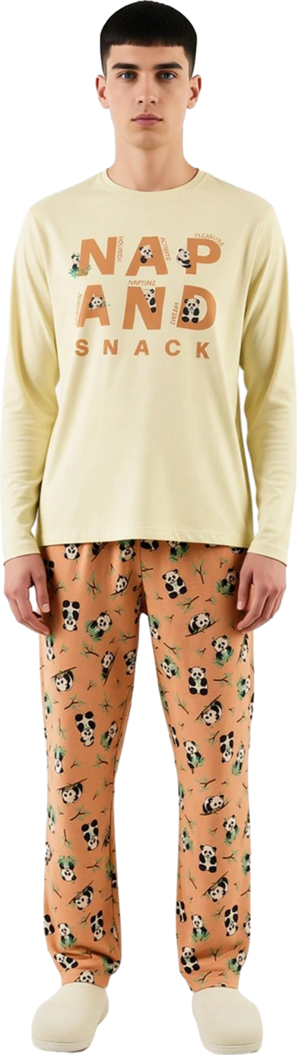 Kız Çocuk Panda Baskılı Bisiklet Yaka Uzun Kollu Pijama Takımı Fonksiyonel Dayanıklı Rahat