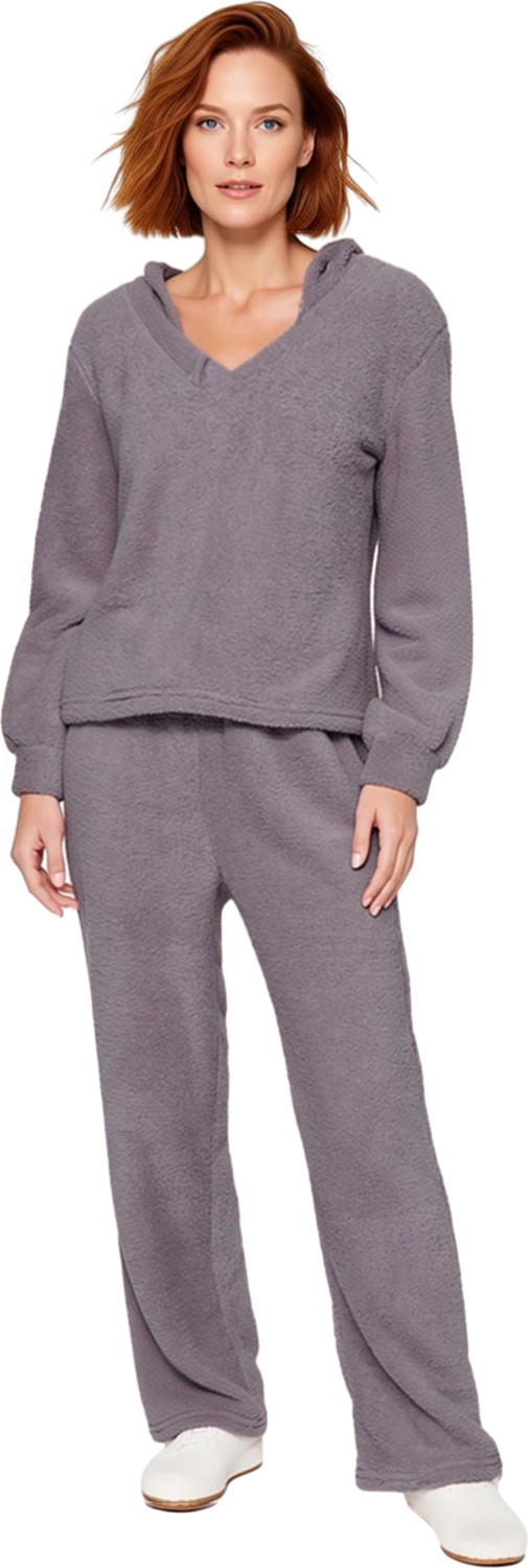 Kadın Füme Wellsoft Pijama Takımı Kulaklı Kapüşonlu Fonksiyonel Dayanıklı Kaliteli Estetik