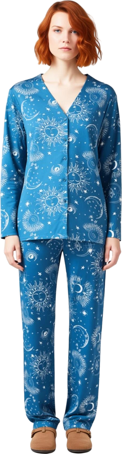 Kadın Gece Gökyüzü Desenli Viskon Pijama Takımı Fonksiyonel Dayanıklı Kaliteli Konforlu Şık