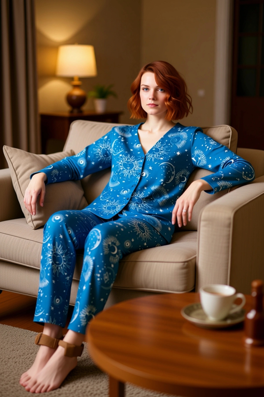 Kadın Gece Gökyüzü Desenli Viskon Pijama Takımı Fonksiyonel Dayanıklı Kaliteli Konforlu Şık