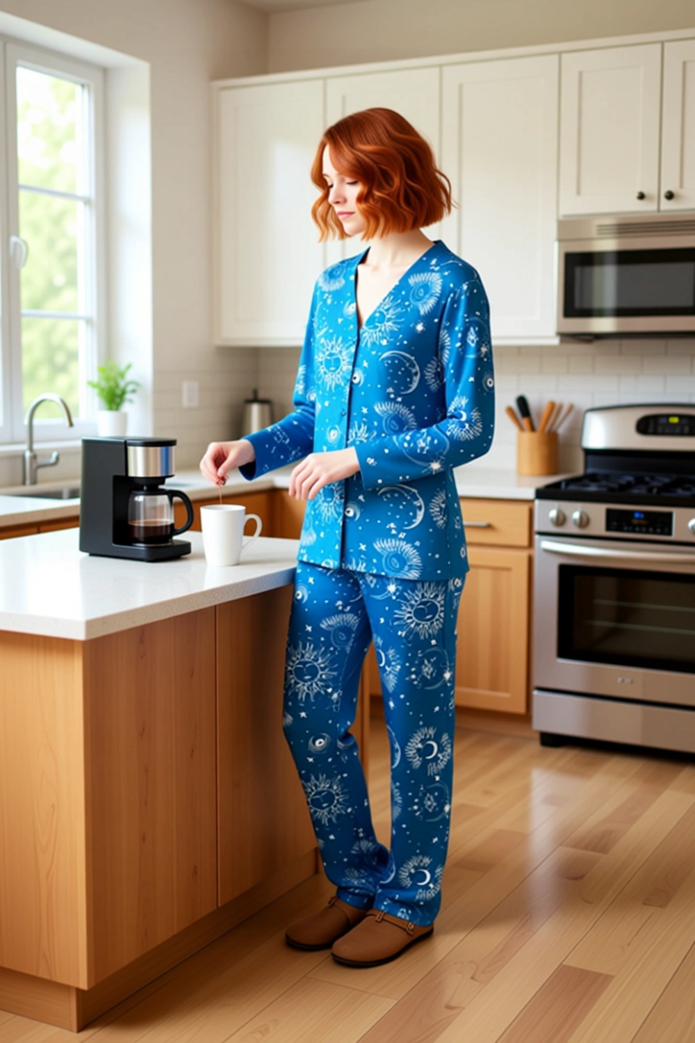 Kadın Gece Gökyüzü Desenli Viskon Pijama Takımı Fonksiyonel Dayanıklı Kaliteli Konforlu Şık