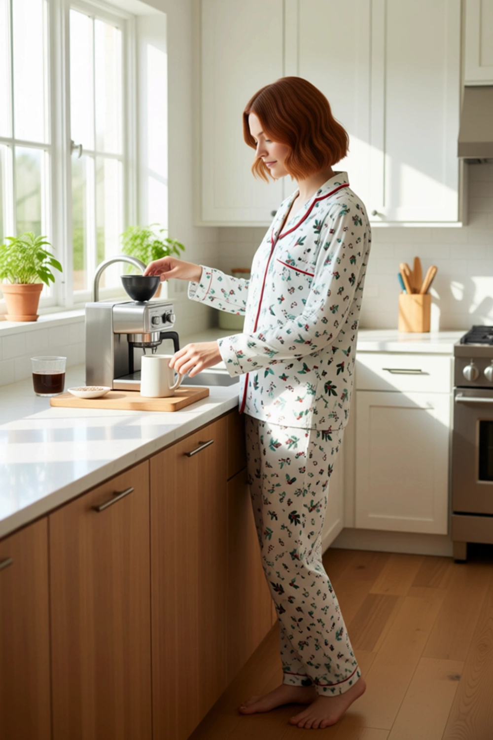 Kadın Çiçekli Yılbaşı Temalı Pijama Takımı Fonksiyonel Dayanıklı Kaliteli Konforlu Estetik