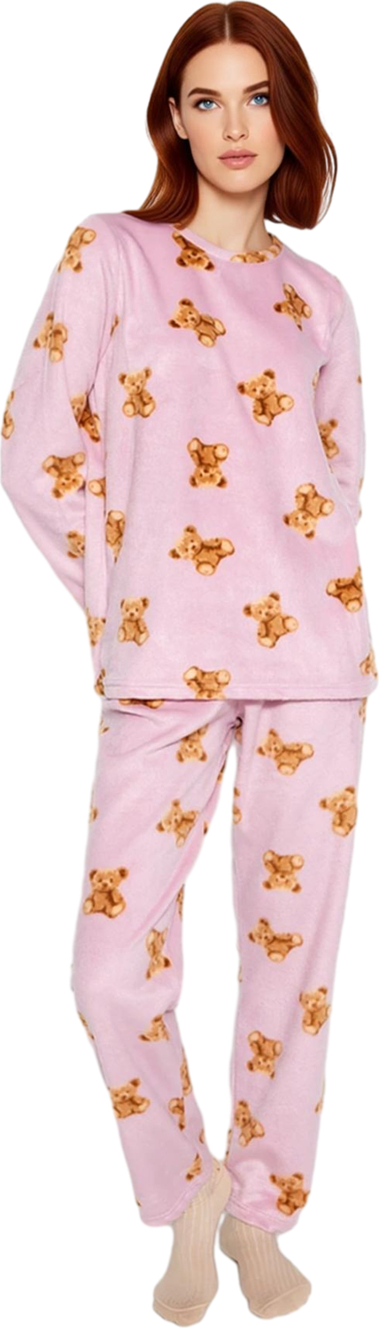 Kadın Ayıcık Baskılı Polar Pijama Seti Fonksiyonel Dayanıklı Kaliteli Konforlu Estetik Şık