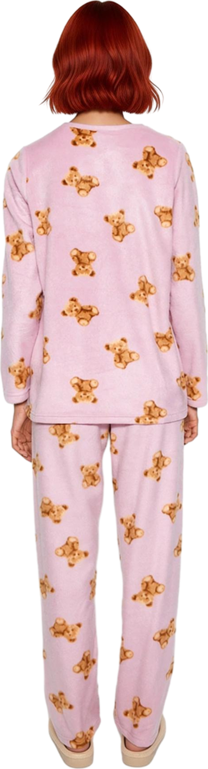 Kadın Ayıcık Baskılı Polar Pijama Seti Fonksiyonel Dayanıklı Kaliteli Konforlu Estetik Şık