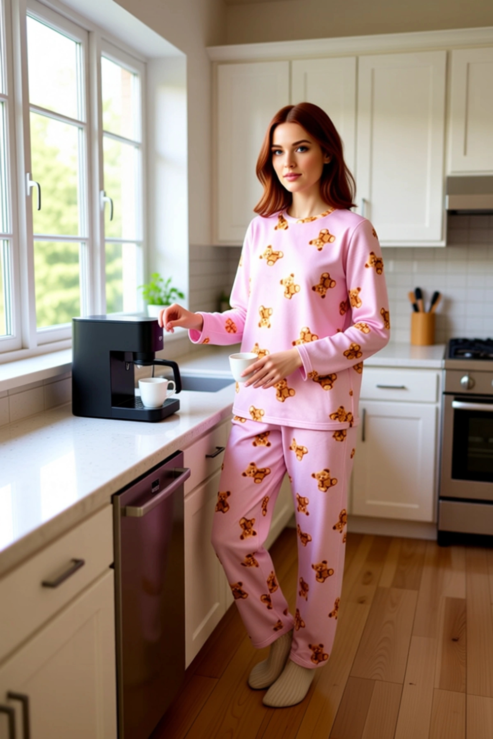Kadın Ayıcık Baskılı Polar Pijama Seti Fonksiyonel Dayanıklı Kaliteli Konforlu Estetik Şık