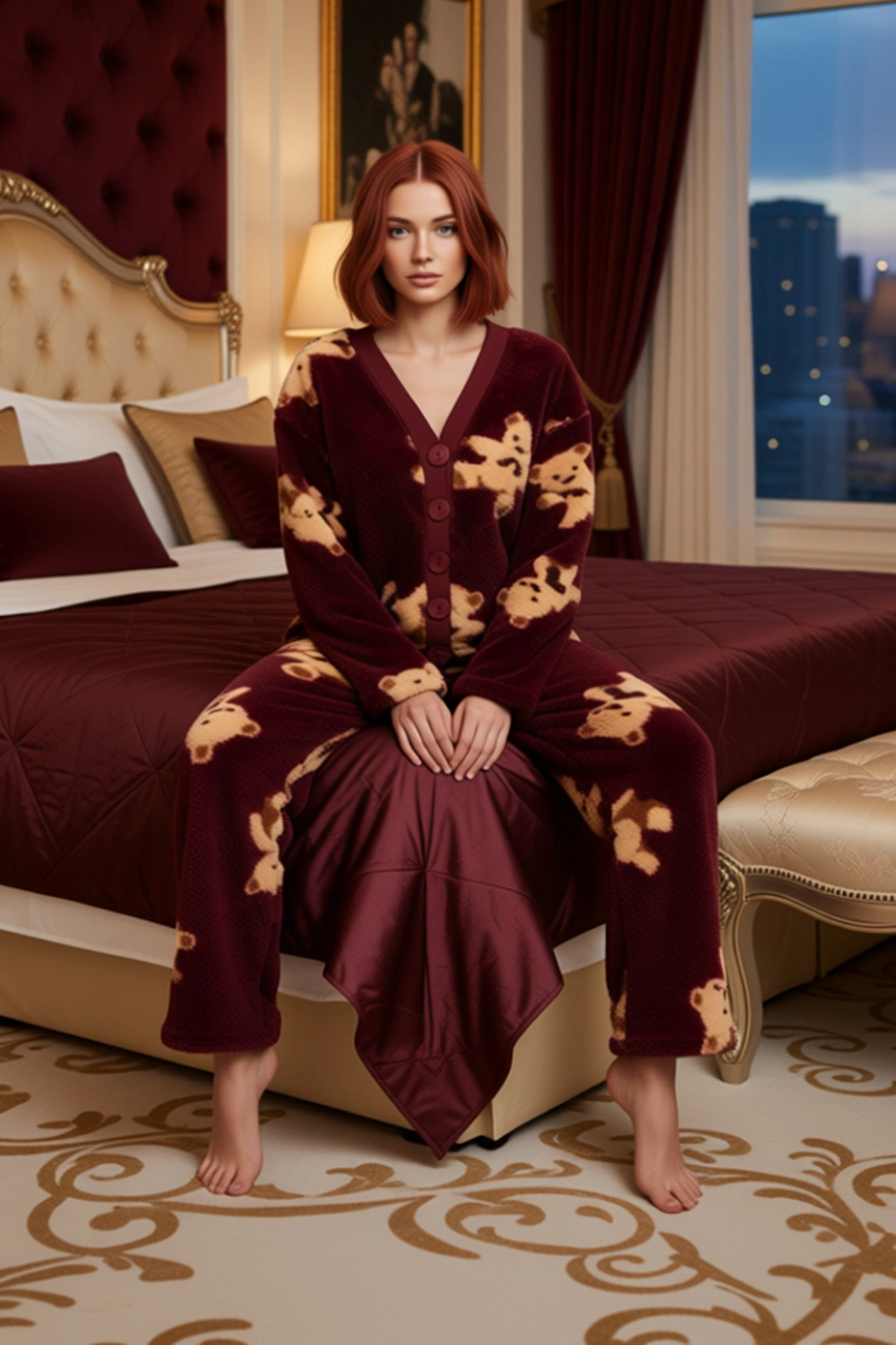 Kadın Ayıcık Desenli Wellsoft Pijama Takımı Fonksiyonel Dayanıklı Kaliteli Konforlu Modern