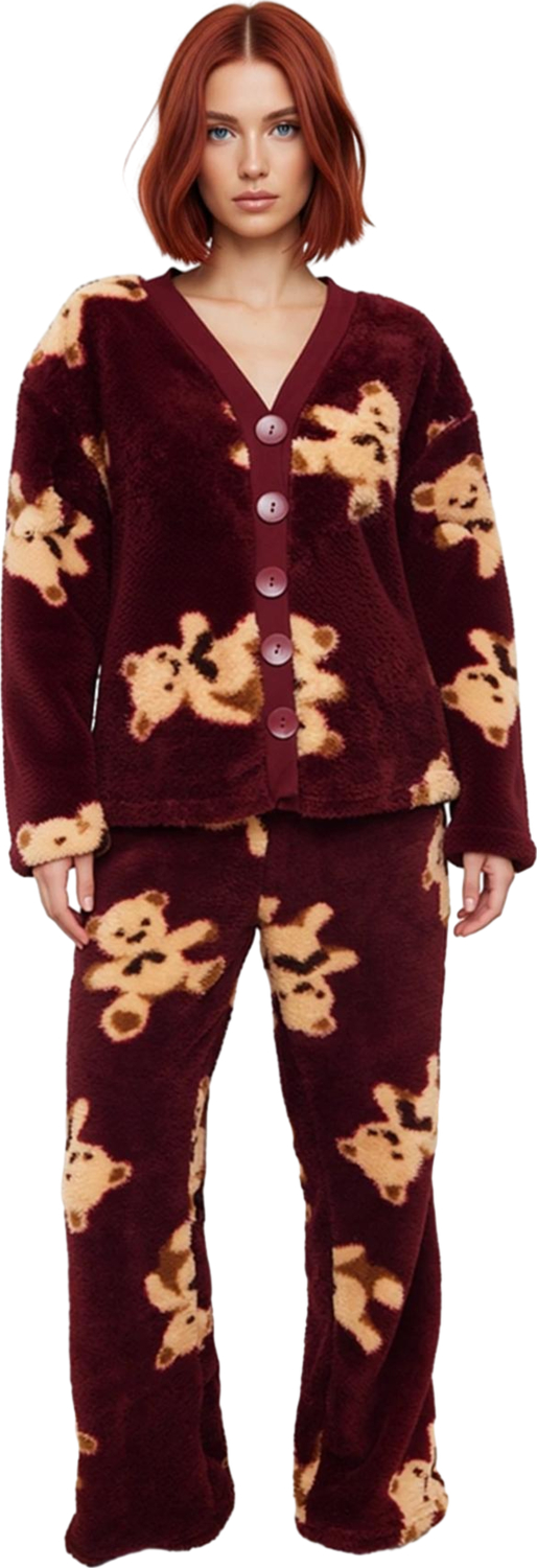 Kadın Ayıcık Desenli Wellsoft Pijama Takımı Fonksiyonel Dayanıklı Kaliteli Konforlu Modern
