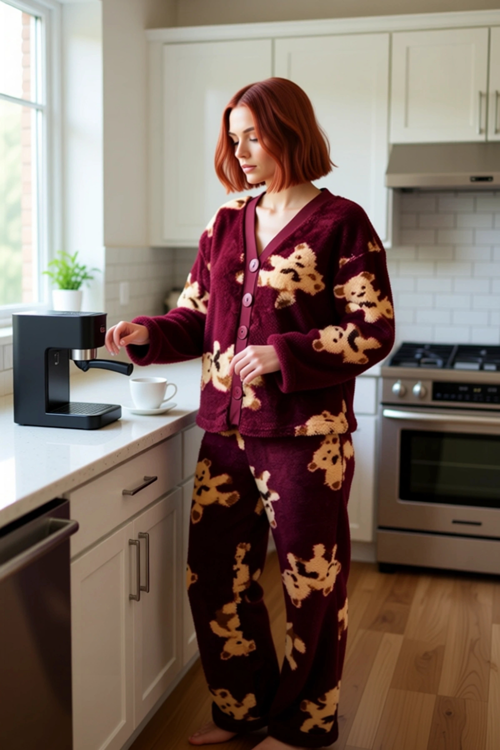 Kadın Ayıcık Desenli Wellsoft Pijama Takımı Fonksiyonel Dayanıklı Kaliteli Konforlu Modern
