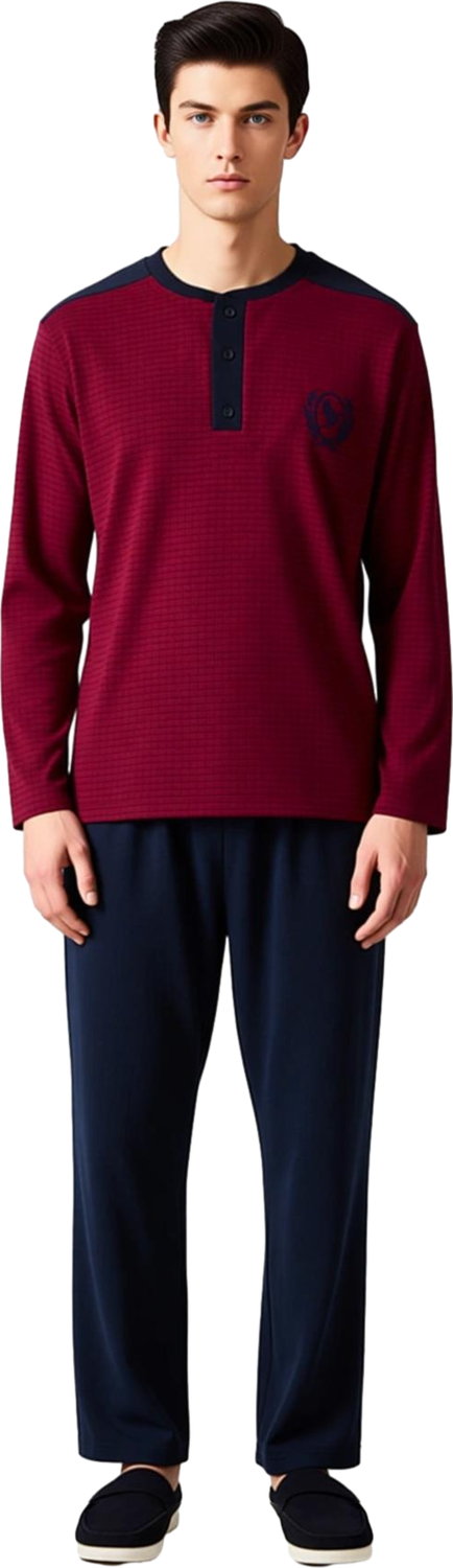 Erkek Çizgili Henley Yaka Örme Pijama Takımı Fonksiyonel Dayanıklı Kaliteli Konforlu Rahat