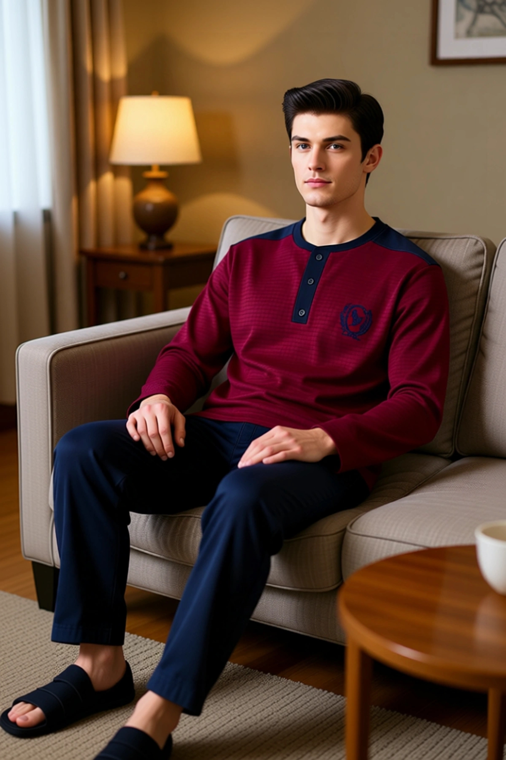 Erkek Çizgili Henley Yaka Örme Pijama Takımı Fonksiyonel Dayanıklı Kaliteli Konforlu Rahat