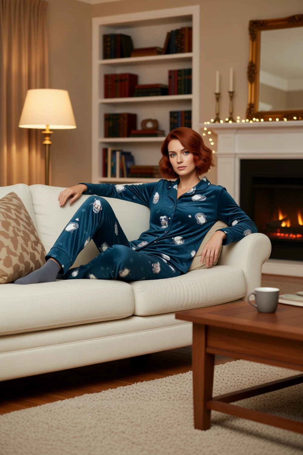 Petrol Penguen Desenli Polar Kadın Pijama Takımı Fonksiyonel Dayanıklı Kaliteli Konforlu Şık