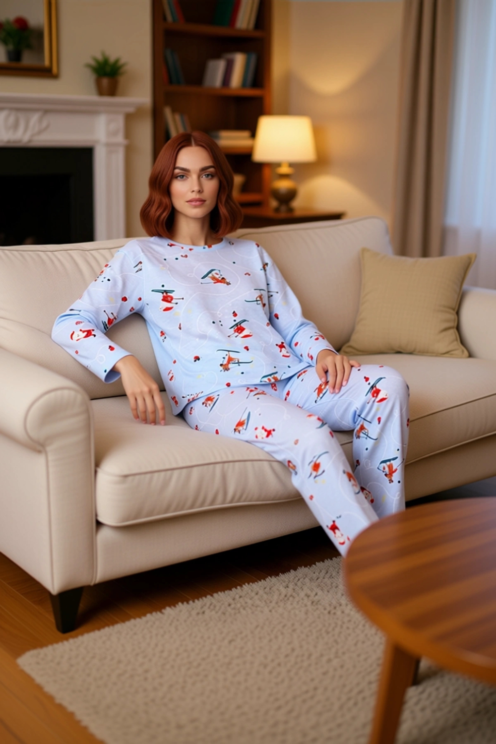 Kadın Kayakçı Baskılı Pijama Takımı Fonksiyonel Dayanıklı Kaliteli Konforlu Estetik Modern