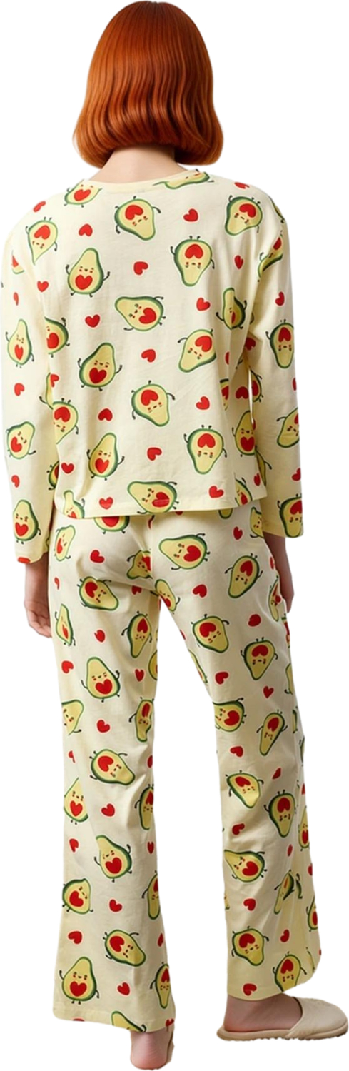 Kadın Avokado ve Kalp Baskılı Pijama Takımı Fonksiyonel Dayanıklı Kaliteli Konforlu Modern