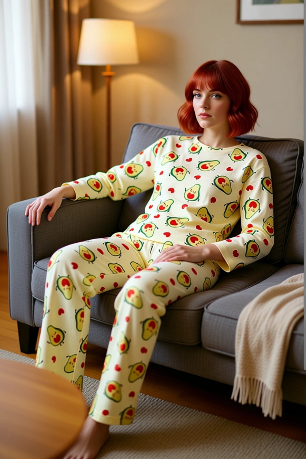 Kadın Avokado ve Kalp Baskılı Pijama Takımı Fonksiyonel Dayanıklı Kaliteli Konforlu Modern
