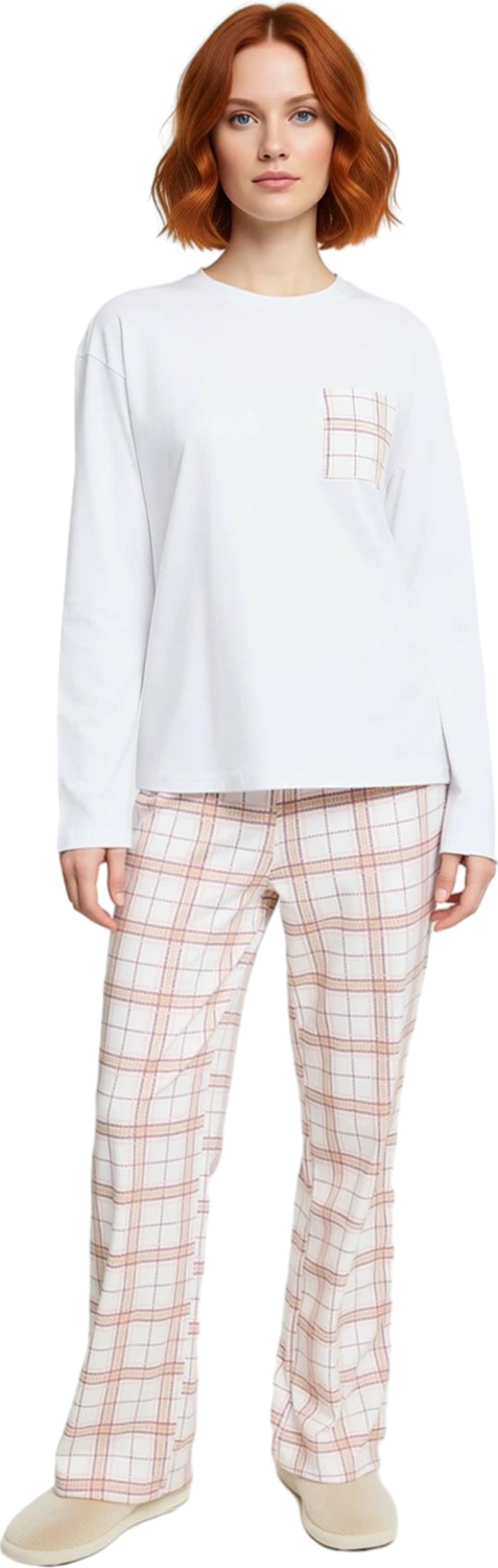 Kadın Çok Renkli Ekose Pijama Takımı Uzun Kollu Bisiklet Yaka Fonksiyonel Dayanıklı Modern