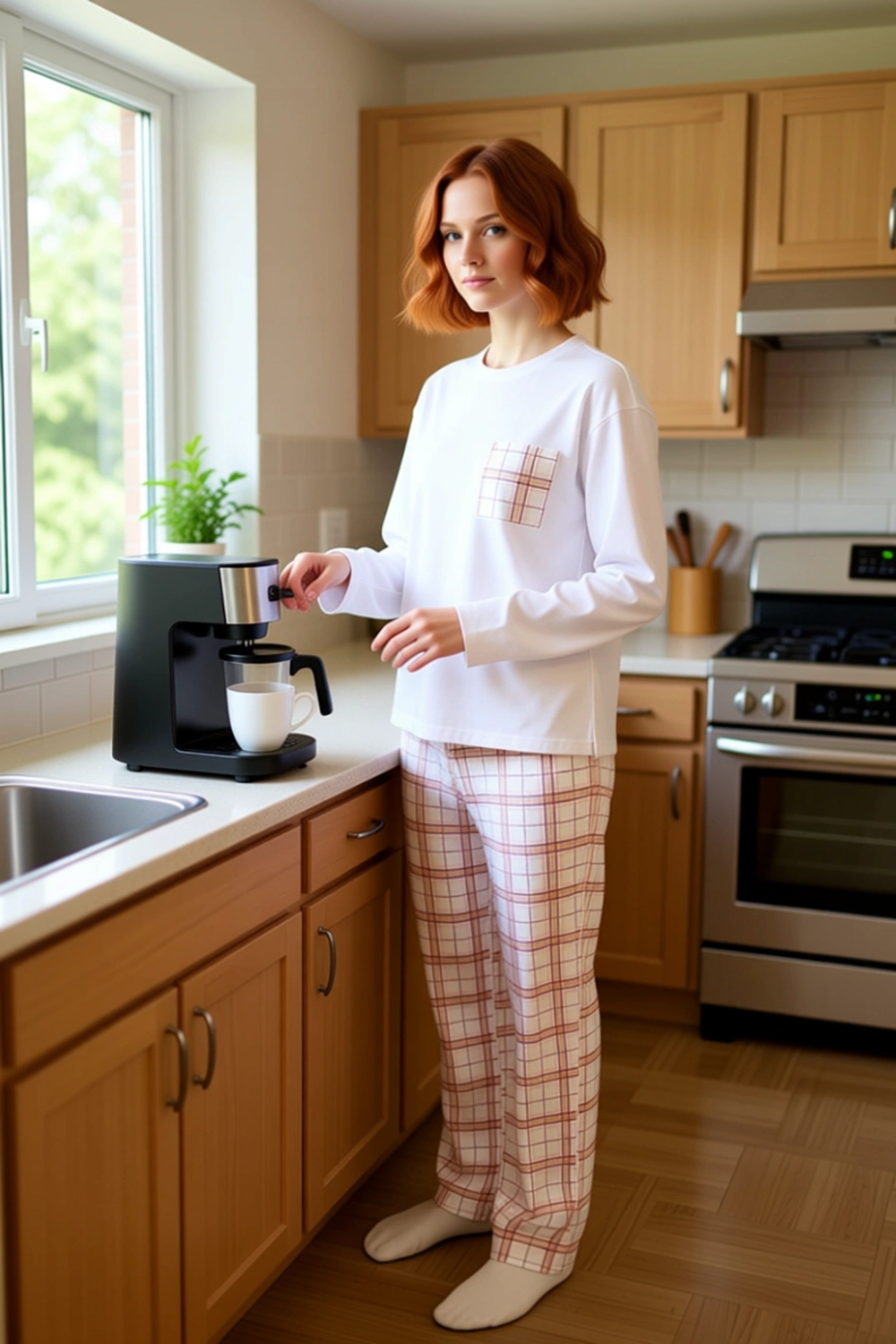 Kadın Çok Renkli Ekose Pijama Takımı Uzun Kollu Bisiklet Yaka Fonksiyonel Dayanıklı Modern