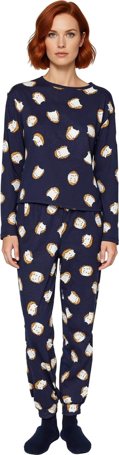 Kadın Animal Baskılı Pamuklu Pijama Takımı Bisiklet Yaka Fonksiyonel Dayanıklı Kaliteli Şık