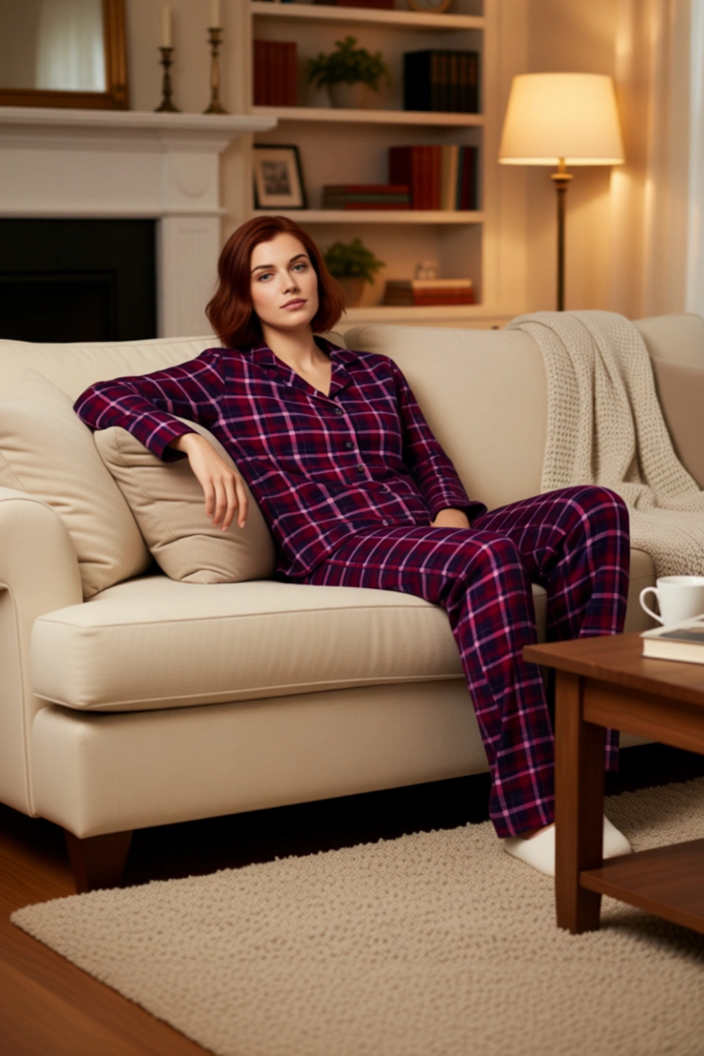 Kadın Ekoseli Gömlek Yaka Konforlu Pijama Takımı Fonksiyonel Dayanıklı Kaliteli Estetik Şık