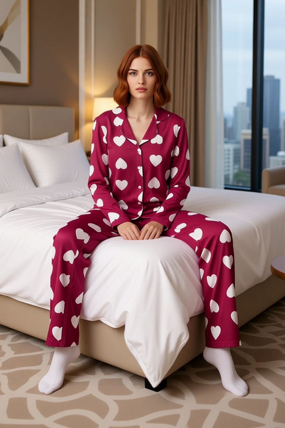 Kalpli Mürdüm Kadın Pijama Takımı Gömlek ve Pantolon Fonksiyonel Dayanıklı Kaliteli Modern