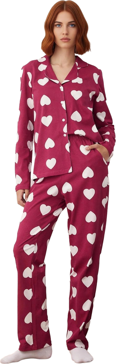 Kalpli Mürdüm Kadın Pijama Takımı Gömlek ve Pantolon Fonksiyonel Dayanıklı Kaliteli Modern