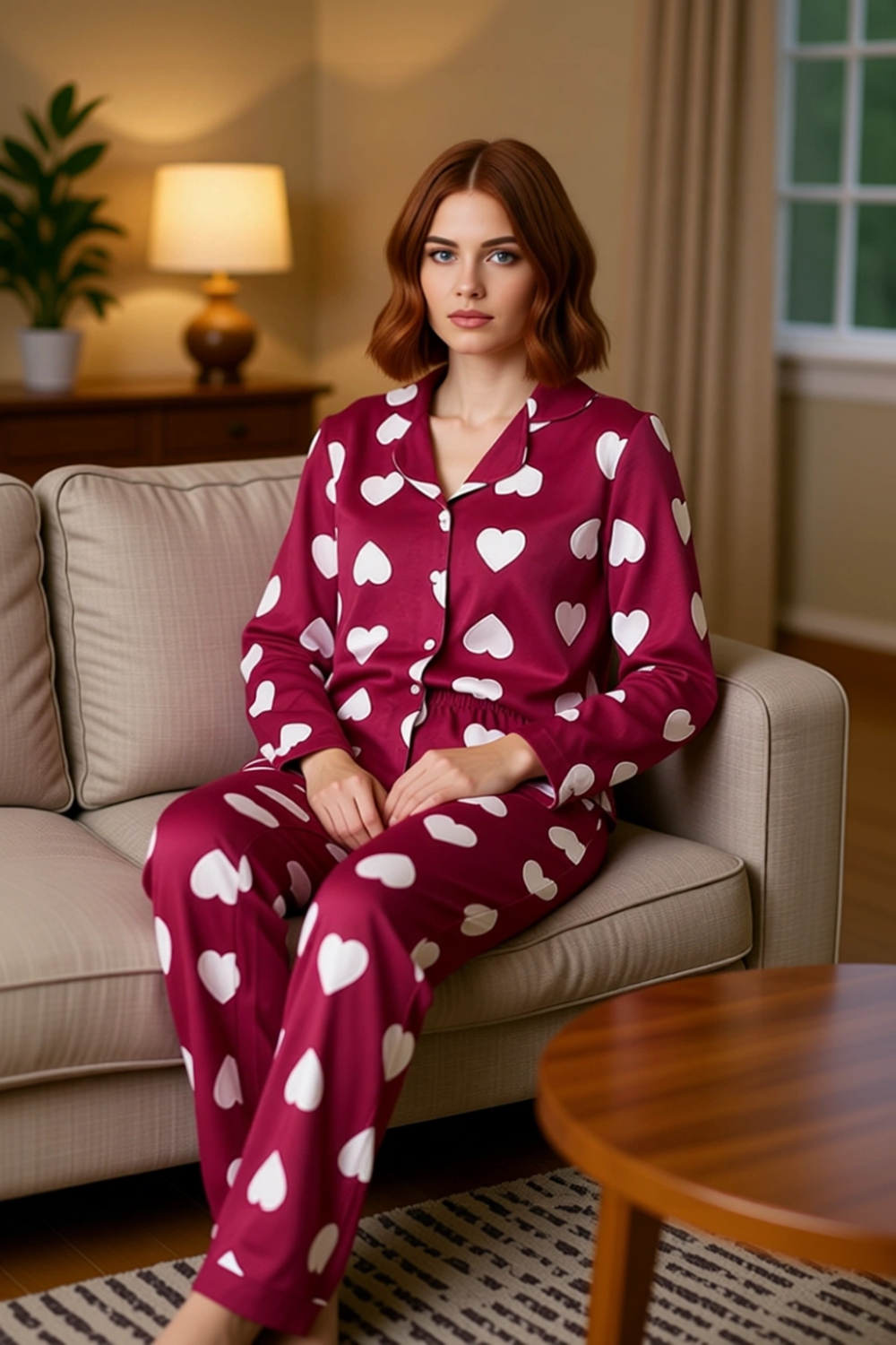 Kalpli Mürdüm Kadın Pijama Takımı Gömlek ve Pantolon Fonksiyonel Dayanıklı Kaliteli Modern