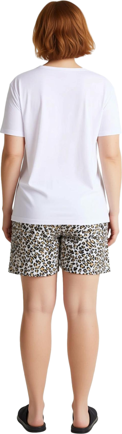 Kadın Bisiklet Yaka Kısa Kollu Leopar Şortlu Pijama Takımı Fonksiyonel Dayanıklı Kaliteli Şık