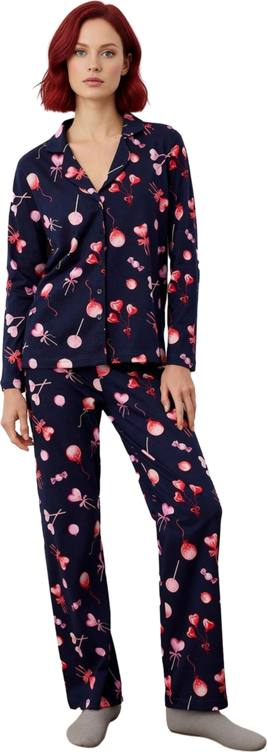 Kadin Baskılı Uzun Kollu Pijama Takımı Fonksiyonel Dayanıklı Kaliteli Konforlu Estetik Şık