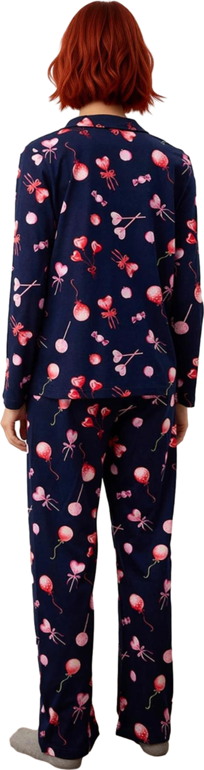 Kadin Baskılı Uzun Kollu Pijama Takımı Fonksiyonel Dayanıklı Kaliteli Konforlu Estetik Şık
