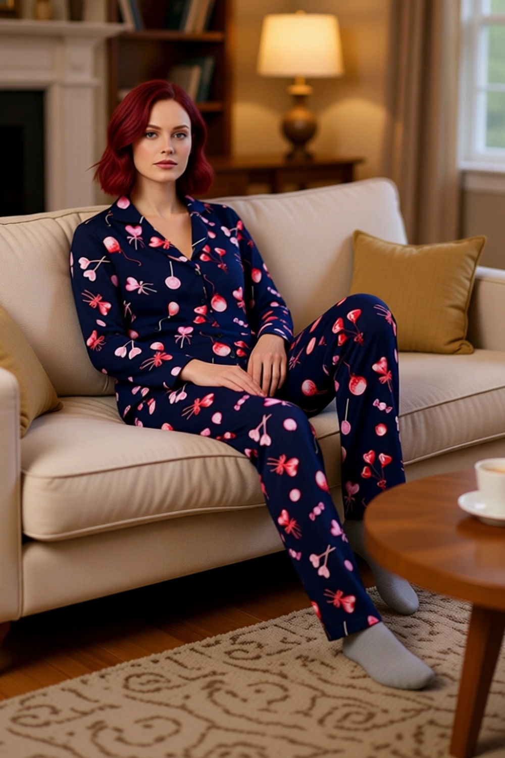 Kadin Baskılı Uzun Kollu Pijama Takımı Fonksiyonel Dayanıklı Kaliteli Konforlu Estetik Şık
