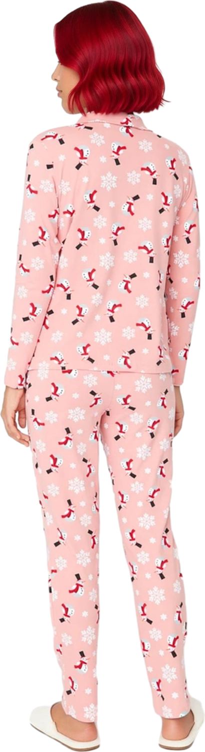 Kadın Kış Temalı Düğmeli Pijama Takımı Uzun Kollu Fonksiyonel Dayanıklı Kaliteli Konforlu Şık