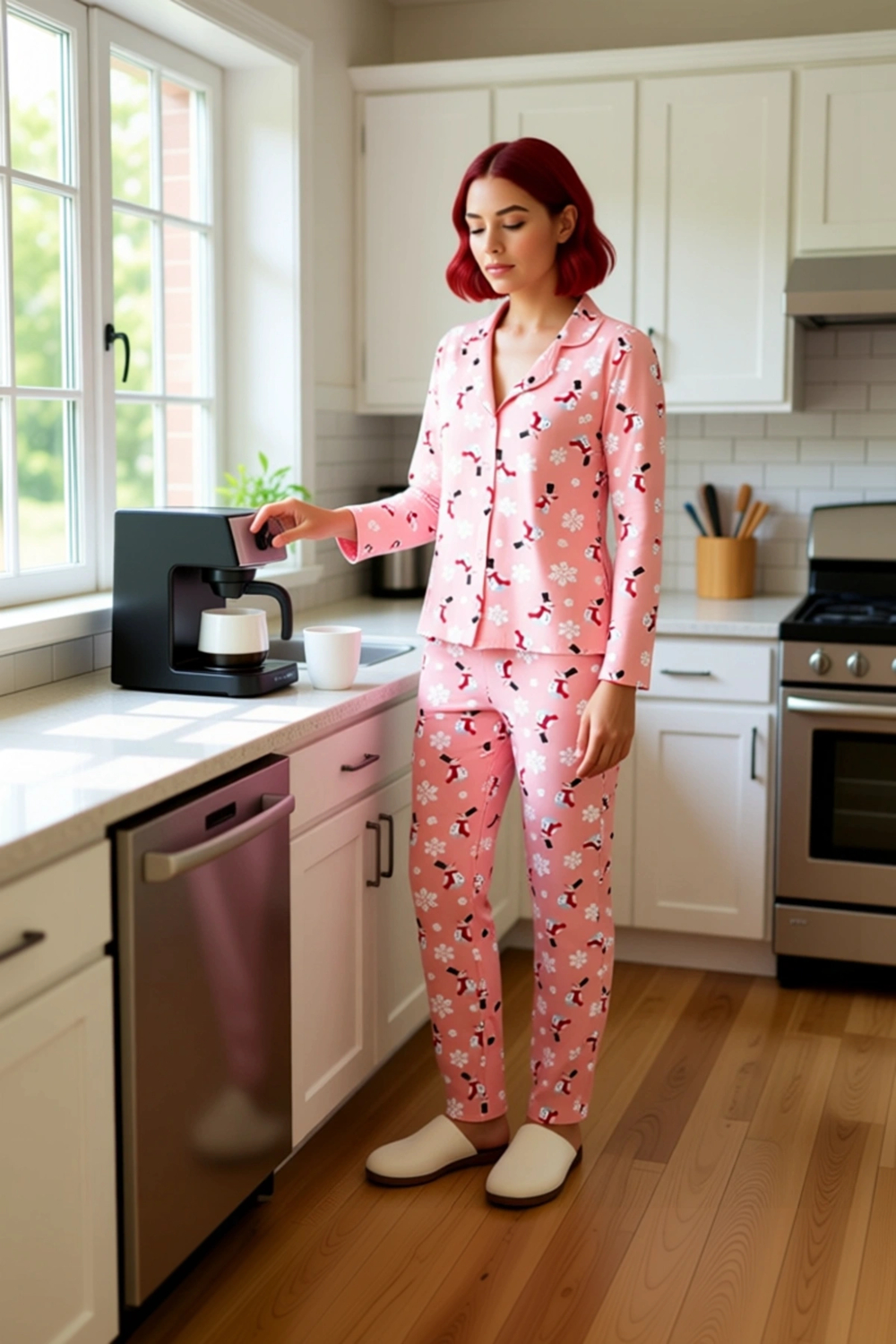 Kadın Kış Temalı Düğmeli Pijama Takımı Uzun Kollu Fonksiyonel Dayanıklı Kaliteli Konforlu Şık
