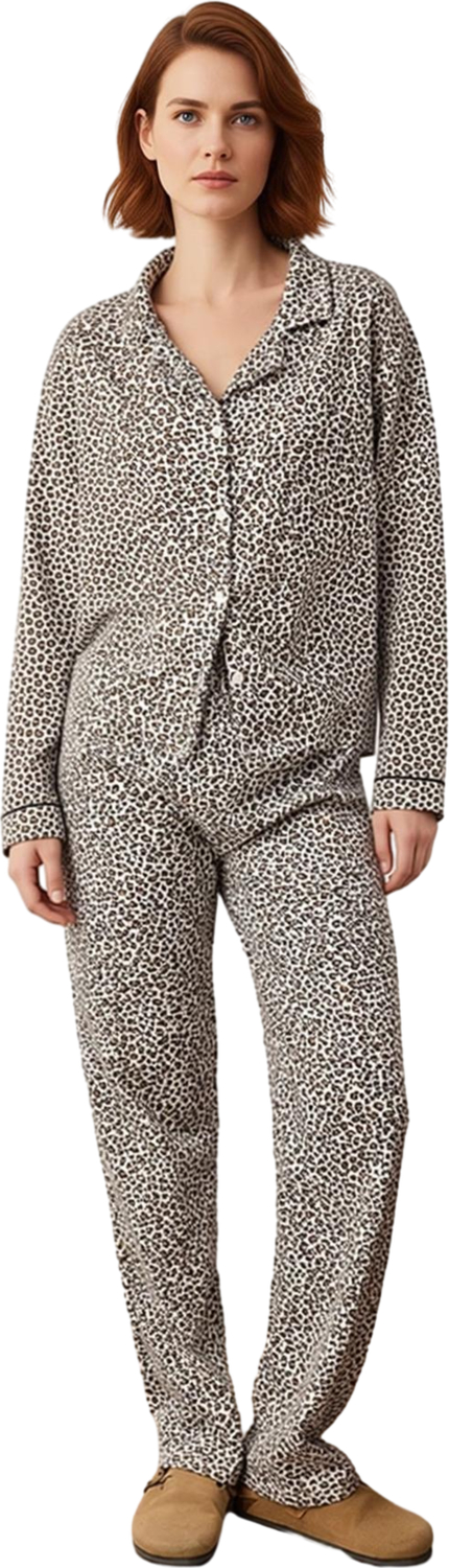 Kadın Animal Baskılı Gömlek Yaka Pijama Takımı Fonksiyonel Dayanıklı Kaliteli Konforlu Şık