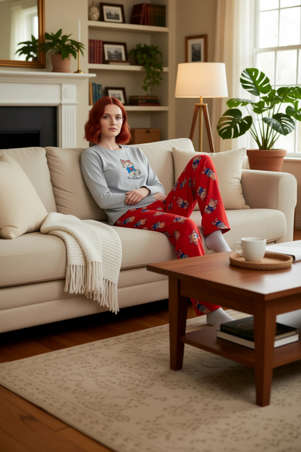 Kadın Sevimli Ayıcık Desenli Pijama Takımı Üst Alt Fonksiyonel Dayanıklı Kaliteli Konforlu