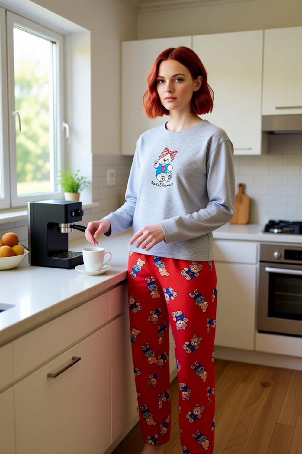 Kadın Sevimli Ayıcık Desenli Pijama Takımı Üst Alt Fonksiyonel Dayanıklı Kaliteli Konforlu