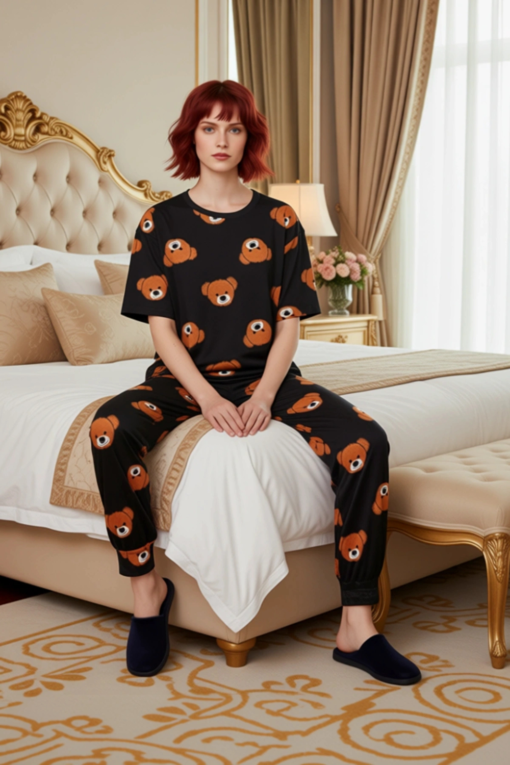 Kadın Ayıcık Desenli Lounge Pijama Takımı Fonksiyonel Dayanıklı Kaliteli Konforlu Estetik Şık