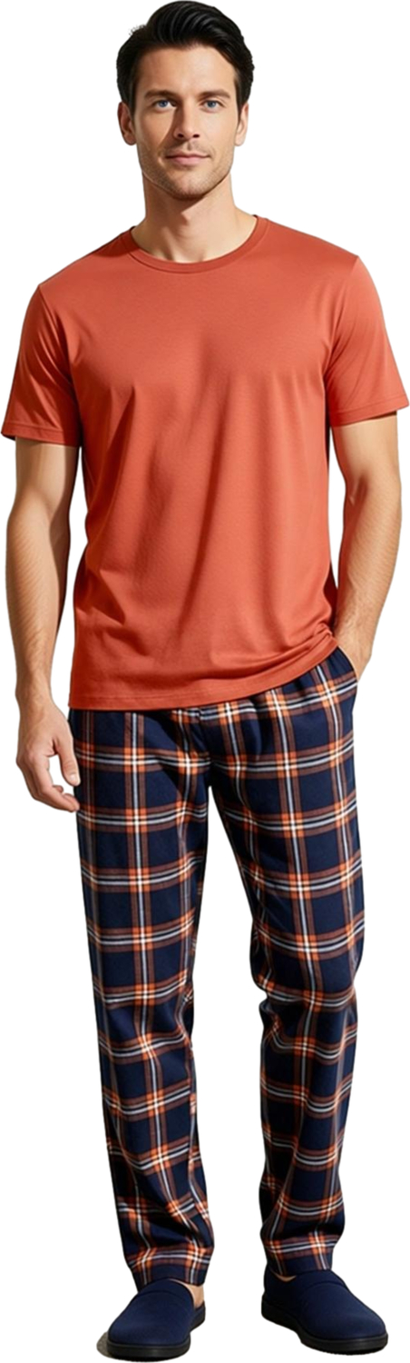 Erkek Kiremit ve Ekose Pijama Kombin Fonksiyonel Dayanıklı Kaliteli Konforlu Estetik Rahat