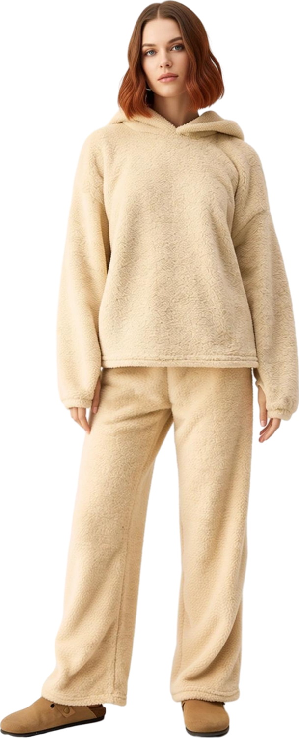 Kadın Kapüşonlu Peluş Pijama Takımı Fonksiyonel Dayanıklı Kaliteli Konforlu Estetik Modern